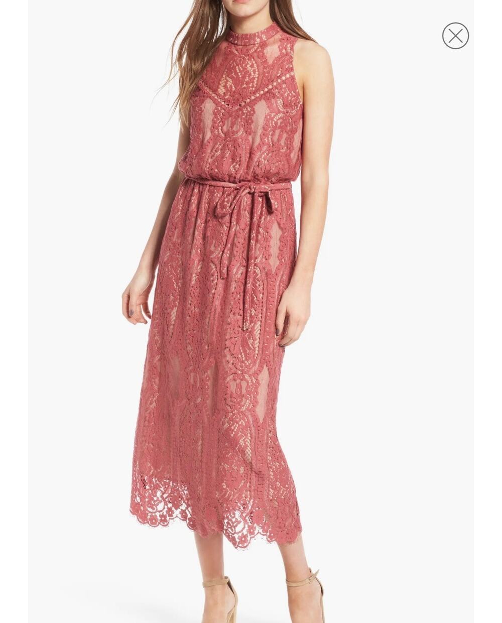 WAYF Portrait Lace Midi Dress Mauve Pink Medium M